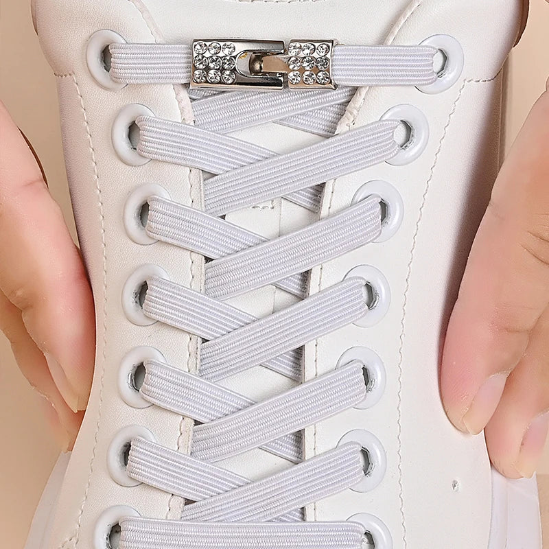 No Tie Shoe Laces Diamond Buckle Elastic Laces Shoelaces Sneaker Kids Adult Shoelace Suitable For Sports Casual Shoes Boots