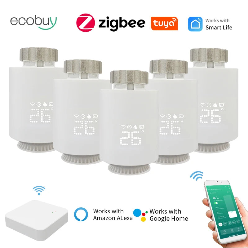 Tuya Zigbee 3.0 Thermostatic Valve Radiator Actuator Valve Zigbee Thermostatic Radiator Valve Head Temperature Controller Alexa