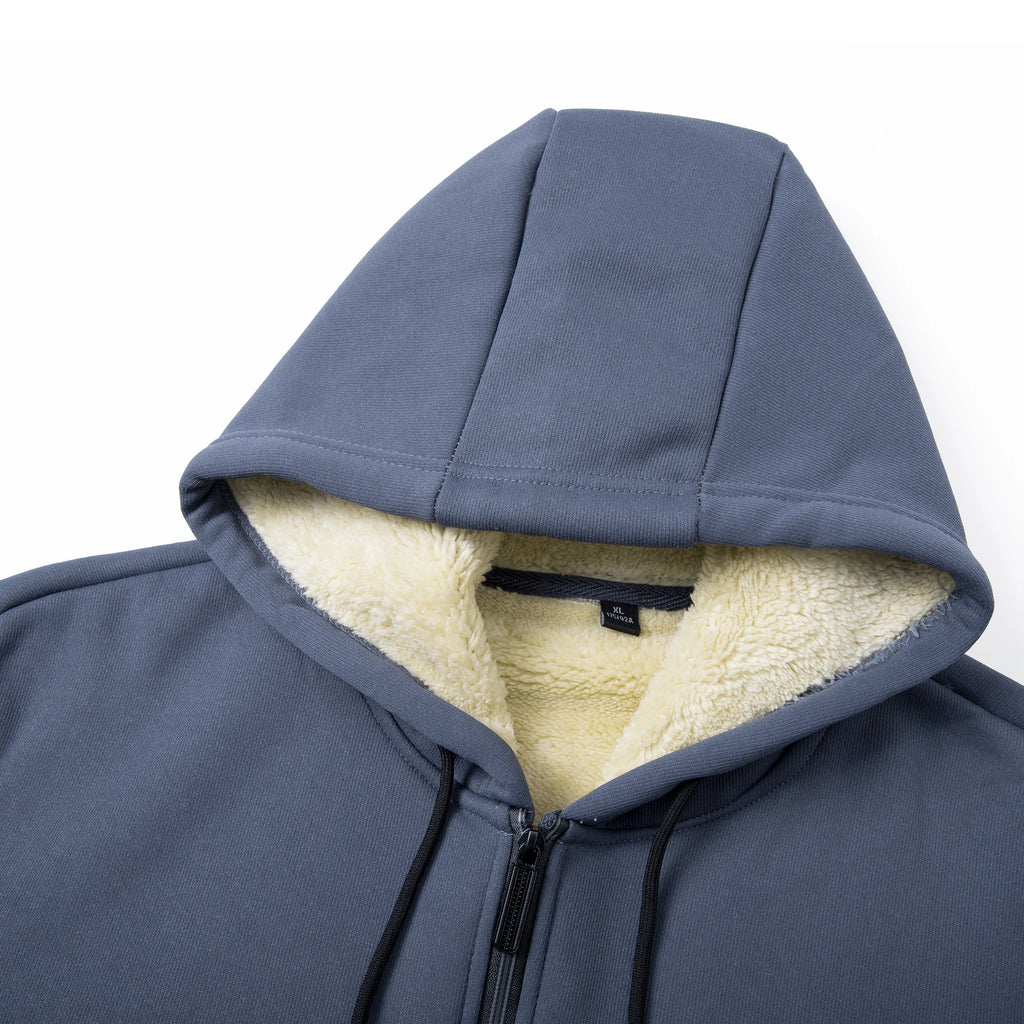 Winter Lambswool Coats Thicken Warm Jackets Long Sleeve Zipper Hoodies Casual Sports Fleece Black Coat Hooded Men Outdoor Jacket