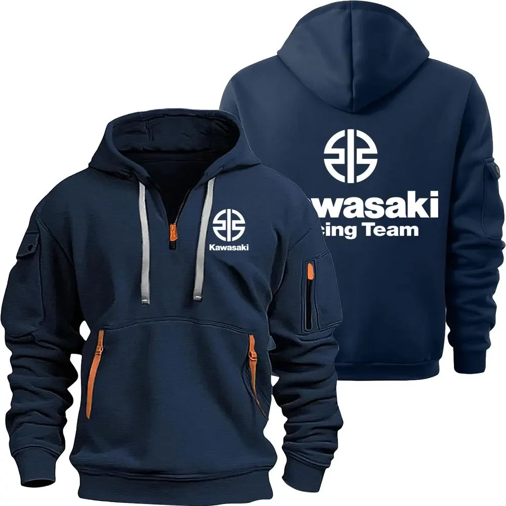 Kawasaki Logo Motorcycle Racing Team Men Half Zipper Hoodie Spring Autumn Male Sweatshirt 2025 New Sport Pullover Clothes