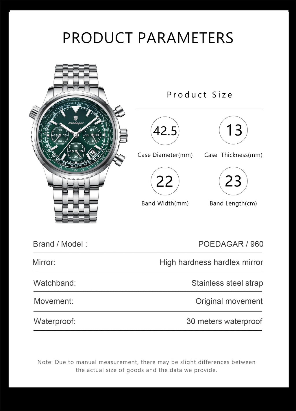 POEDAGAR Luxury Watches For Men Date Chronograph Stainless Steel Man Watch Waterproof Luminous Sport Military Men's Quartz Watch