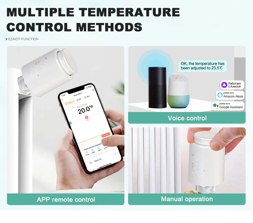 Smart WiFi/ZigBee TRV Thermostat Tuya Radiator Thermostatic Valve Programmable Controller Actuator Alexa Google Voice Control