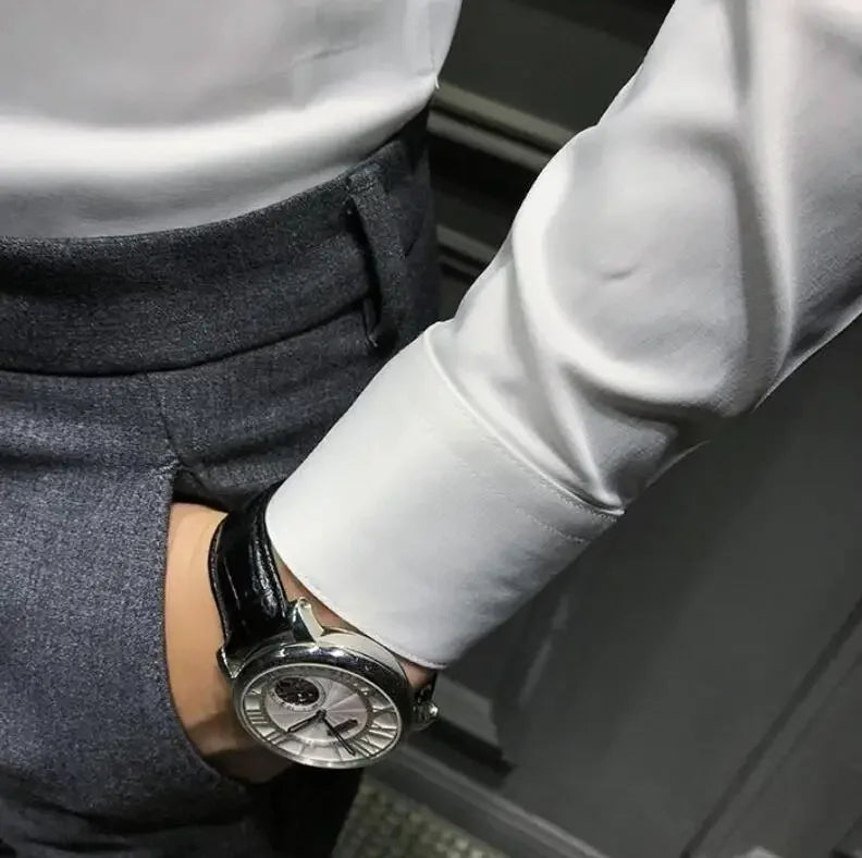 Clothes Business Male Top Plain with Print Men's Shirt and Blouse White Long Sleeve Elegant Hipster Silk Designer Cheap Brand I