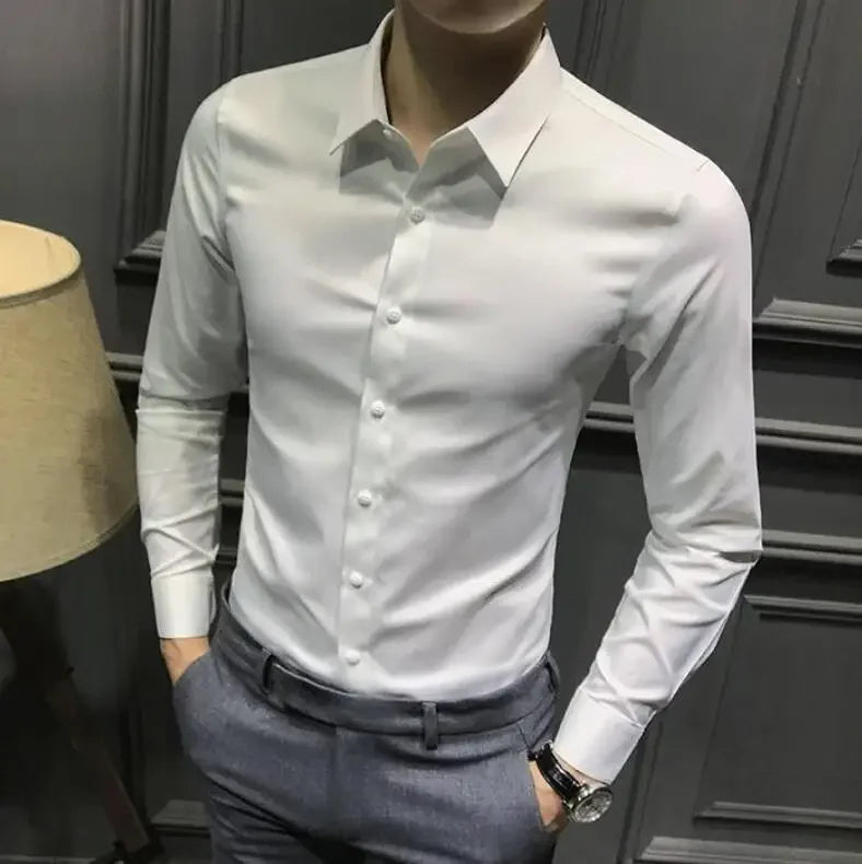 Clothes Business Male Top Plain with Print Men's Shirt and Blouse White Long Sleeve Elegant Hipster Silk Designer Cheap Brand I