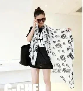 Summer Beach Long Shawl Fahion Skull Print Chiffon Silk Scarf Mulim Hijab For Man Women Soft Thin 50*150cm