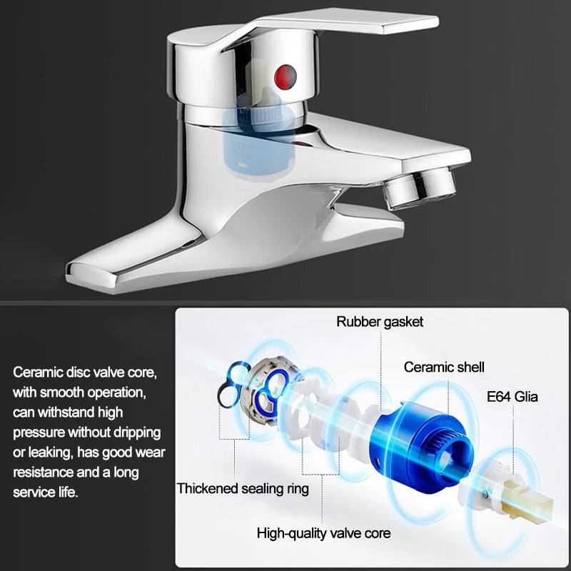 Household Bathroom Basin Faucet, with Dual Control for Hot and Cold Water, Made of High-quality Copper or Alloy Material