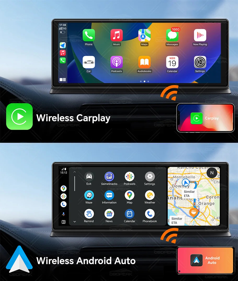 OBDPEAK K8 Pro Front 5K Rear 1080P Dash Cam Camera 11.3" Touch Ai Screen Carplay & Android Auto GPS Navigation Night Vision DVR