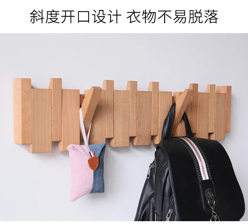 Walnut Coat Racks Wall Hanging Wall Entry Door Porch Hanging Coat Rack Perforated Solid Wood Creative Piano Keys Clothes Hook