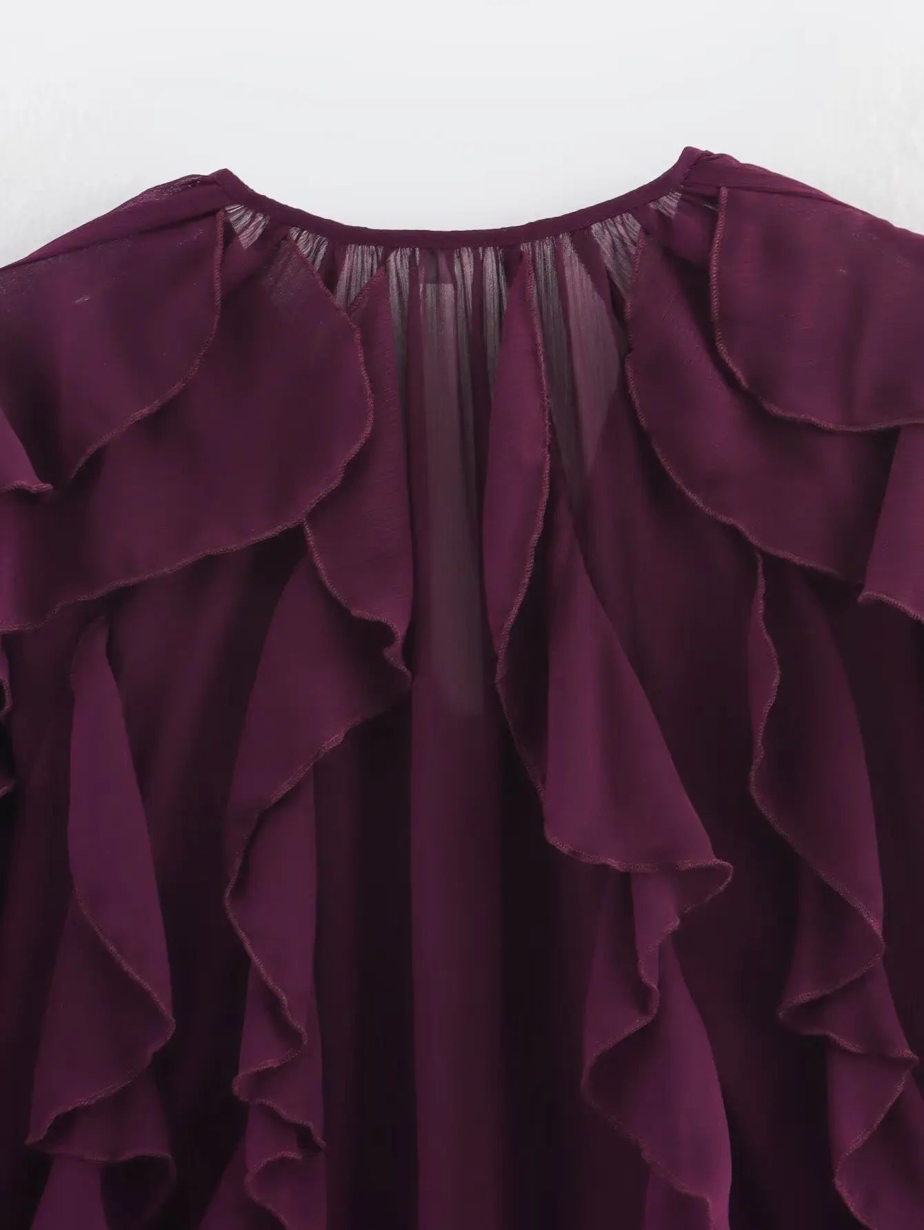 Women's clothing 2025 European new fashion design and ruffled layered decorative V-neck shirt