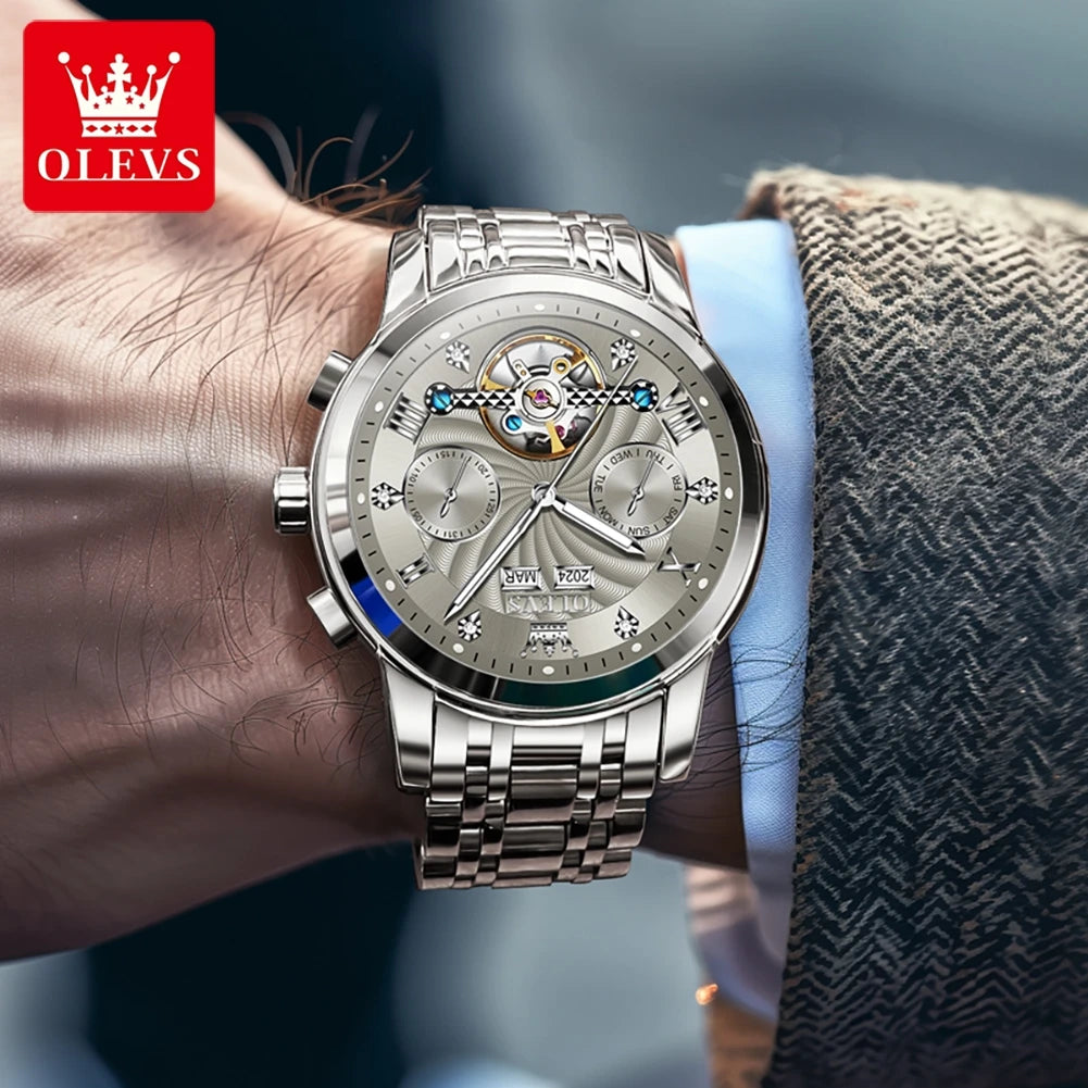 OLEVS Men's Watches 7088 Luxury Trend Fashion Automatic Mechanical Watch for Man Hollow Quartz Movement Complete Calendar Week