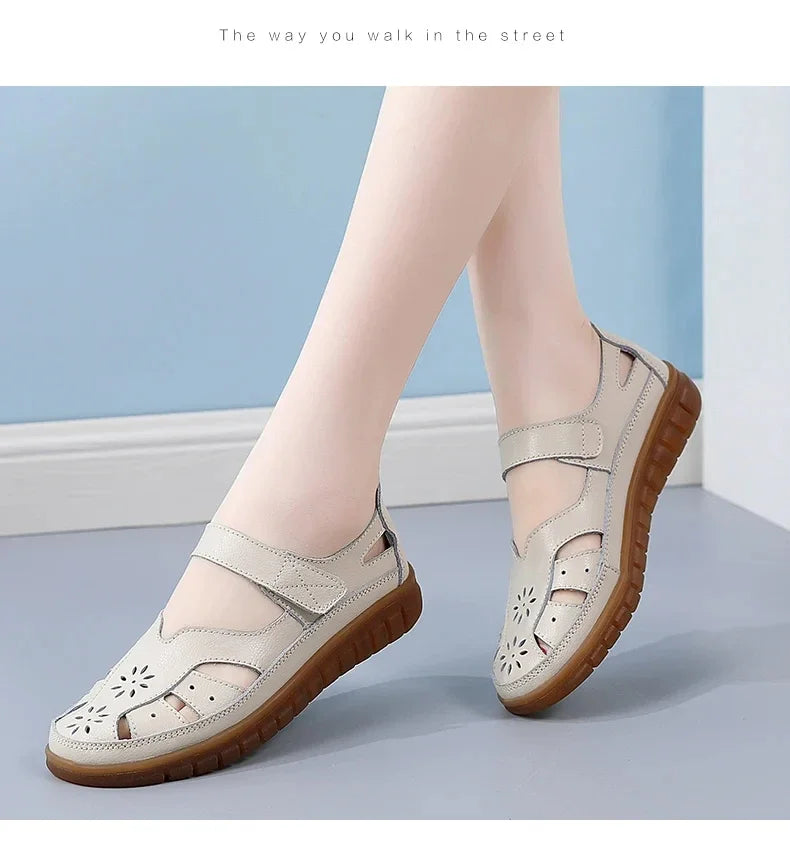 New Summer Women Sandals Ladies Roman Shoes Comfortable Flats Walking Slippers Covered Toe Beach Shoes Fashion White Shose