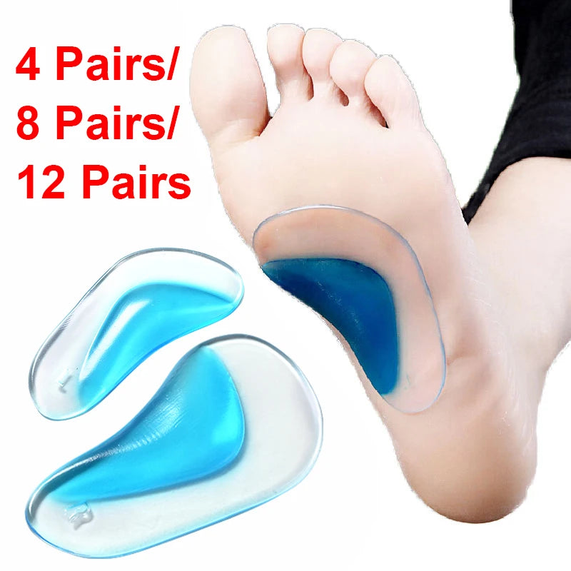 4Pairs/8Pairs/12Pairs Silicone Arch Support Insoles - Washable & Reusable, Comfort Foot Cushions For Shoes And Boots