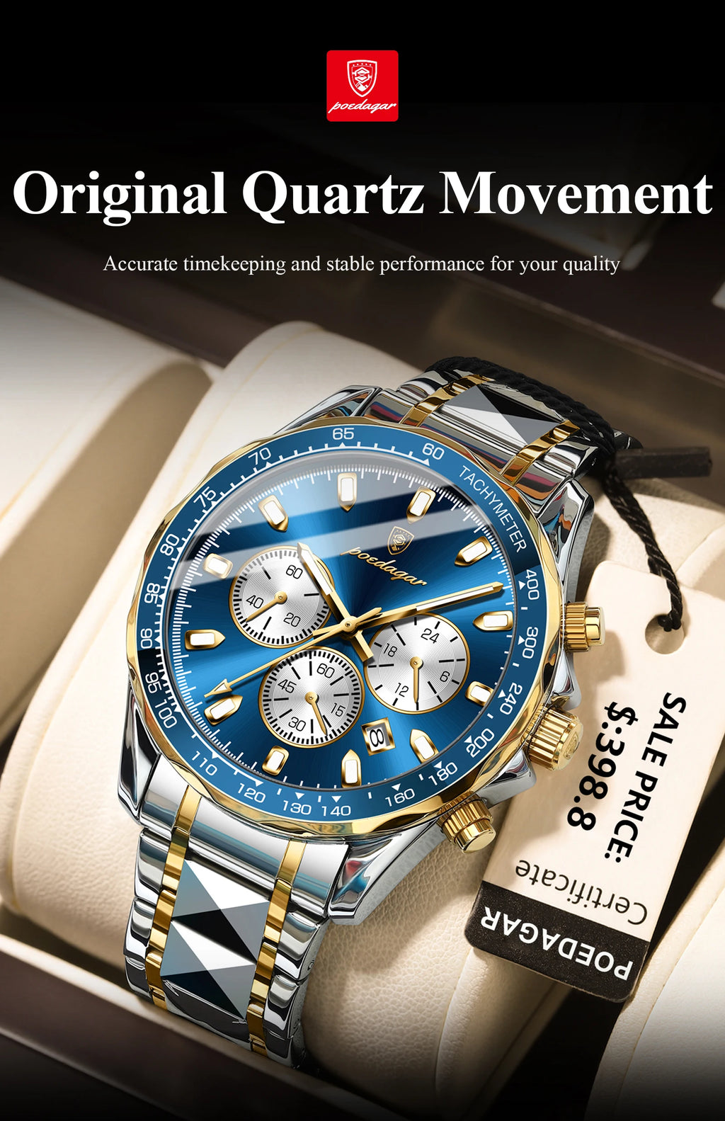 POEDAGAR Luxury Men's Watches Waterproof Luminous Date Chronograph Watch For Man Stainless Steel Fashion Sports Quartz Men Watch