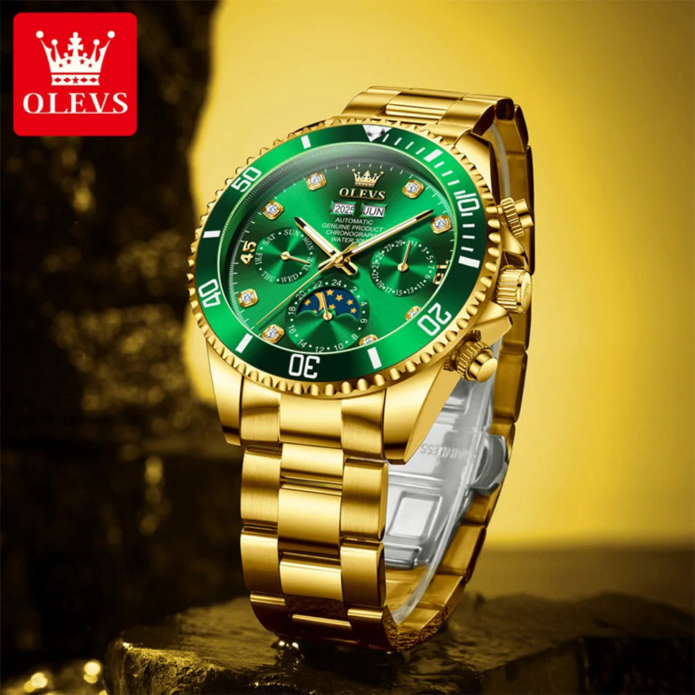 OLEVS 6729 Automatic Watch Man 24 Hour Moon Phase Mechanical Watch For Men Luxury 30M Waterproof Luminous Date Men's Wristwatch