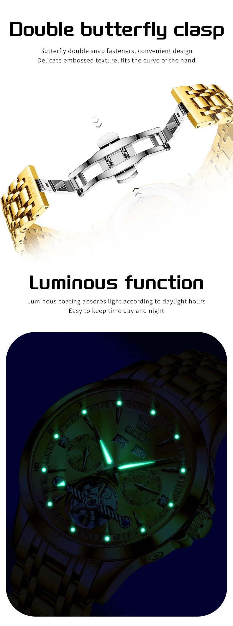 OLEVS 7091 Mens Watch Original Flywheel Automatic Mechanical Watch For Man Perpetual Calendar Waterproof Luminous Luxury Reloj