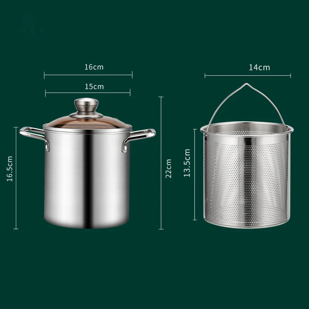 1Pc Silver Stainless Steel Frying Pot With Basket Multipurpose Deep Frying Pot Milk Pot Soup Pot Kitchen Supplies Cooker