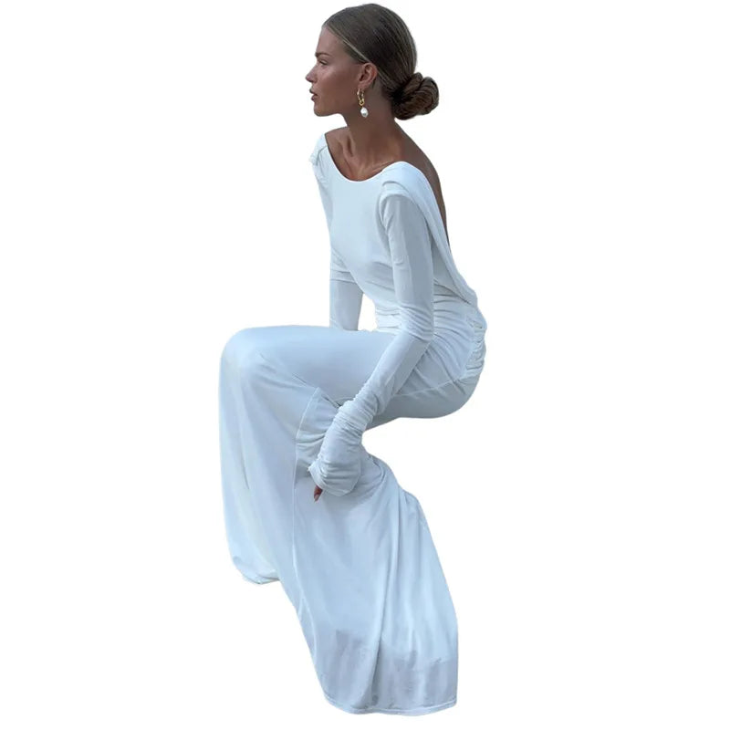 Women's Clothing 2025 Autumn New Style High-end Temperament Sexy Backless Dress Long Skirt Slim Fit Long Sleeved Dress