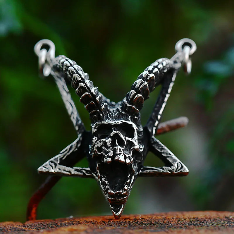 BEIER New Stainless steel  Pentagram Pan God Skull Goat Head Pendant Necklace Occult Metal Vintage for Man BP8-342
