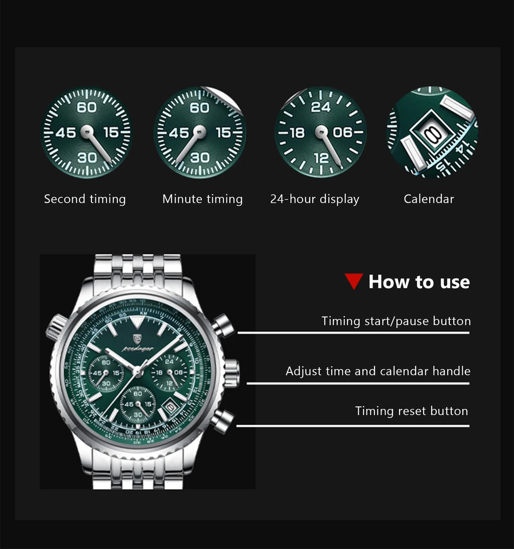 POEDAGAR Luxury Watches For Men Date Chronograph Stainless Steel Man Watch Waterproof Luminous Sport Military Men's Quartz Watch