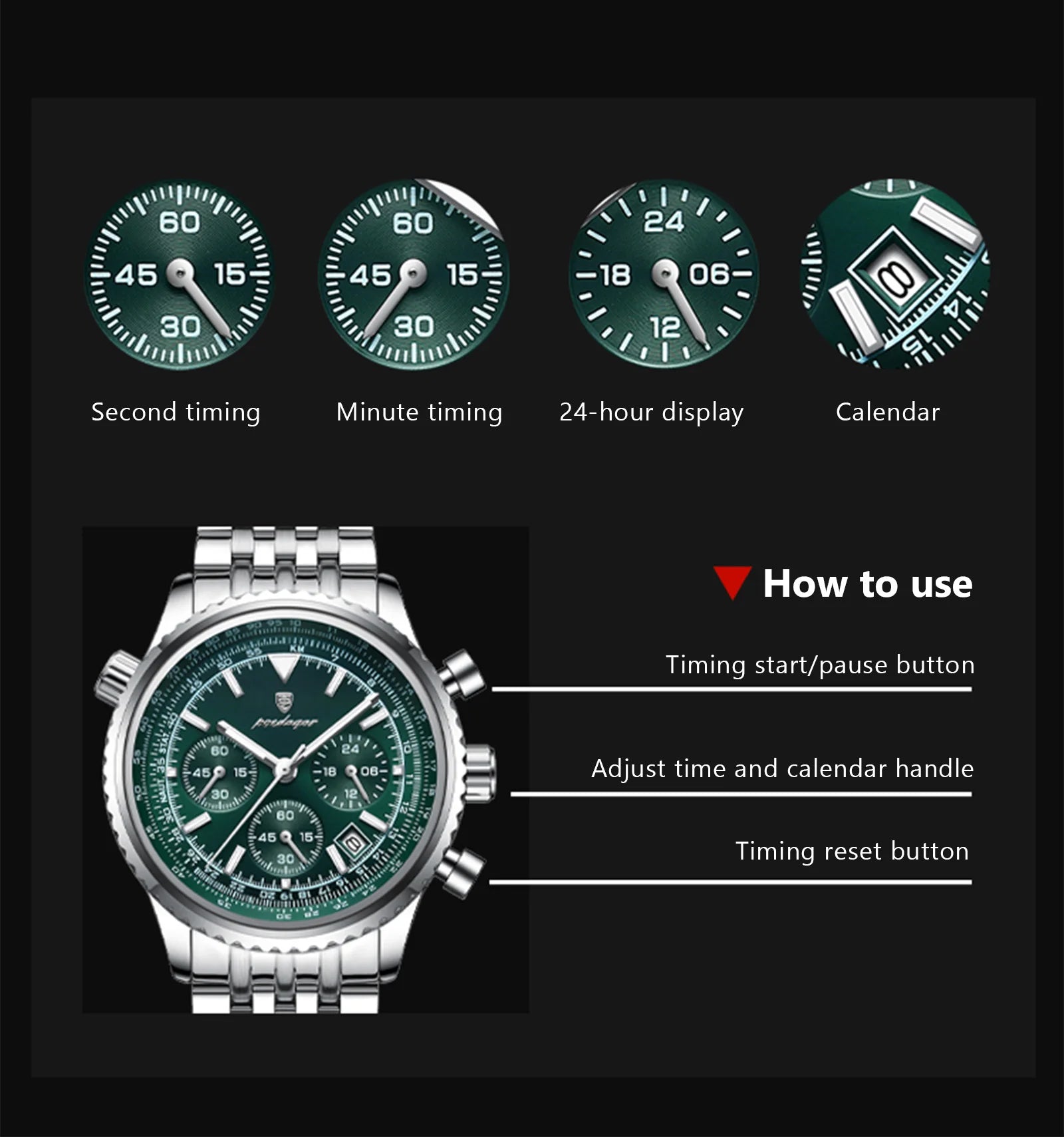 POEDAGAR Luxury Watches For Men Date Chronograph Stainless Steel Man Watch Waterproof Luminous Sport Military Men's Quartz Watch