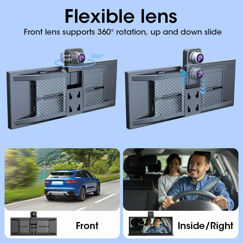 Srnubi Universal 11.26” Car DVR Wireless Carplay Android Auto 4K Front 1080P Rear Camera Dashcam GPS Navi Dashboard 24H Parking