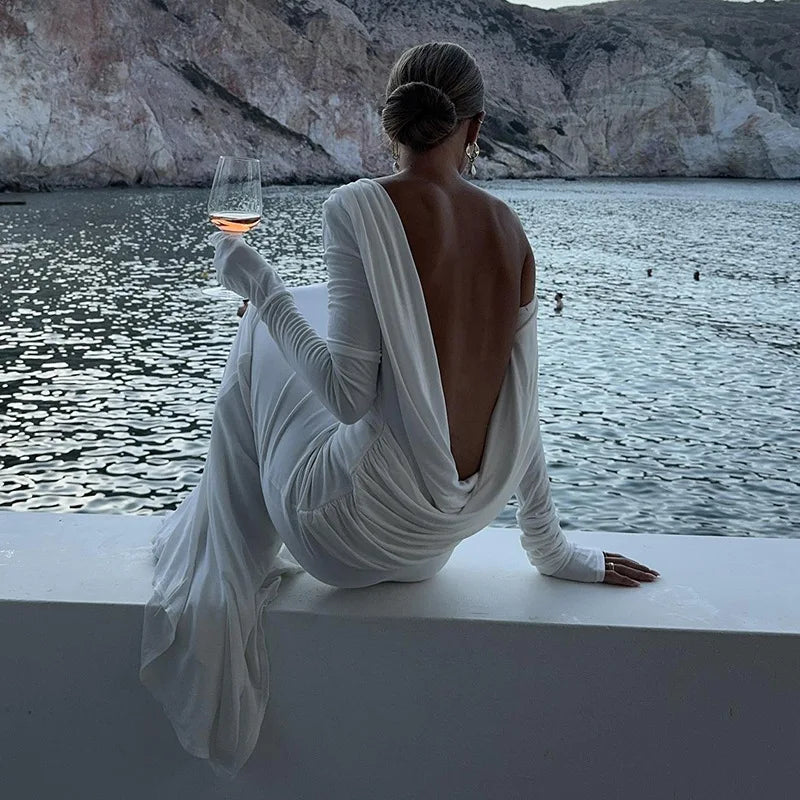 Women's Clothing 2025 Autumn New Style High-end Temperament Sexy Backless Dress Long Skirt Slim Fit Long Sleeved Dress