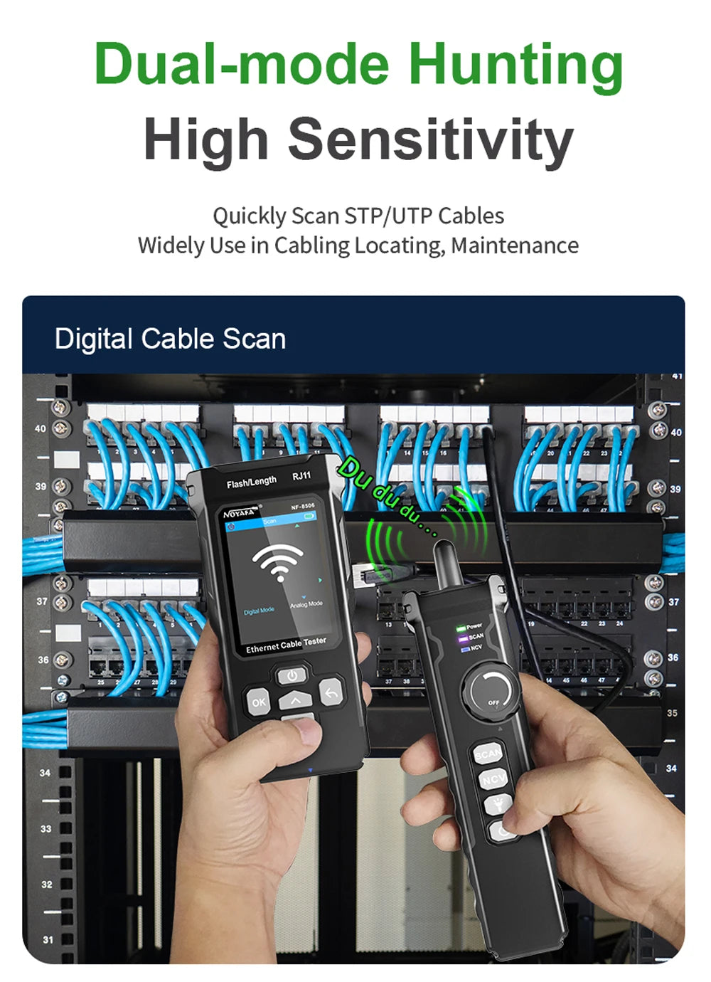 NOYAFA NF-8506 Network Cable Tester Multifunction Cable Tracker Support PING test/IP scan/Poe Measure Length Wiremap Tester