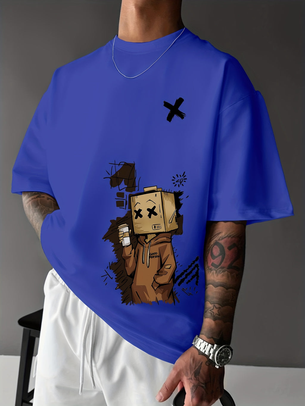 Men'S Summer Casual T-Shirt with Playful Robot & Cupcake Graphic - Red, Short Sleeve, Round Neck, Loose Fit, Geometric Pattern, Perfect for Streetwear or Casual Attire, Casual Summer Wear | Playful Graphic Tee | Comfortable F