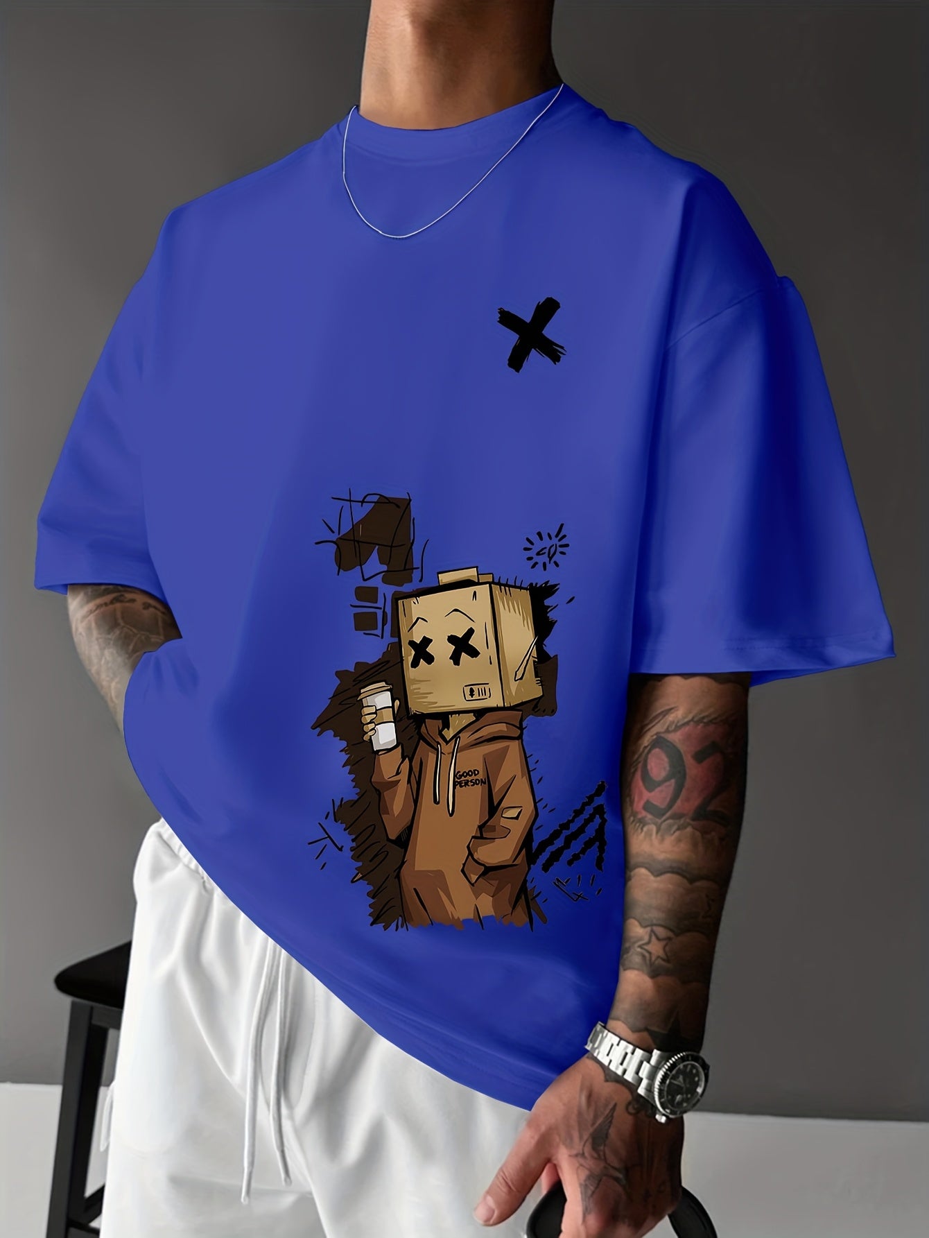 Men'S Summer Casual T-Shirt with Playful Robot & Cupcake Graphic - Red, Short Sleeve, Round Neck, Loose Fit, Geometric Pattern, Perfect for Streetwear or Casual Attire, Casual Summer Wear | Playful Graphic Tee | Comfortable F