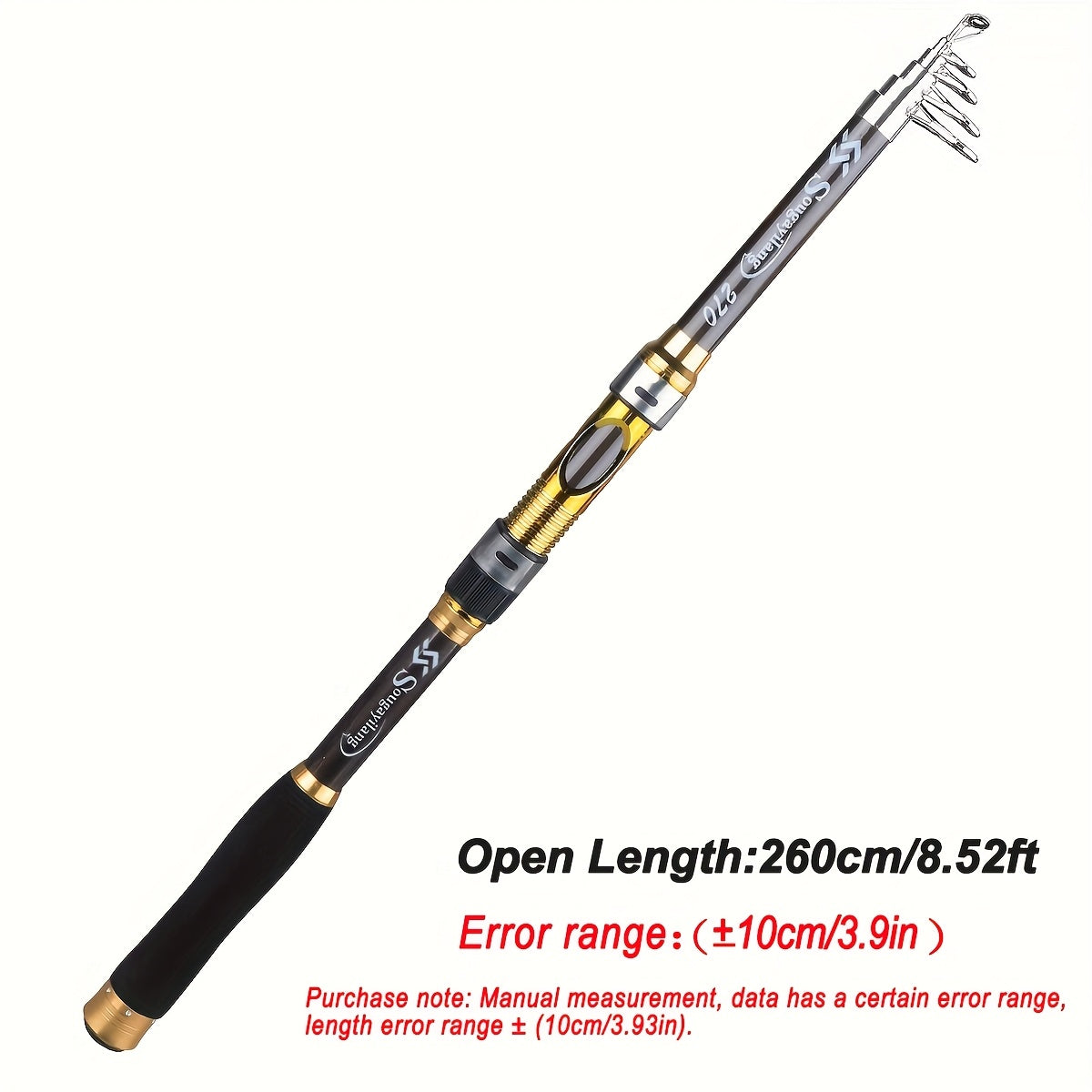 [Quality Construction] Sougayilang Ultralight Carbon Fiber Spinning Fishing Rod - Portable, Medium Action, 204.83-299.92cm Extendable Length, Black & Golden with Comfort Grip Handle - Ideal for All Anglers