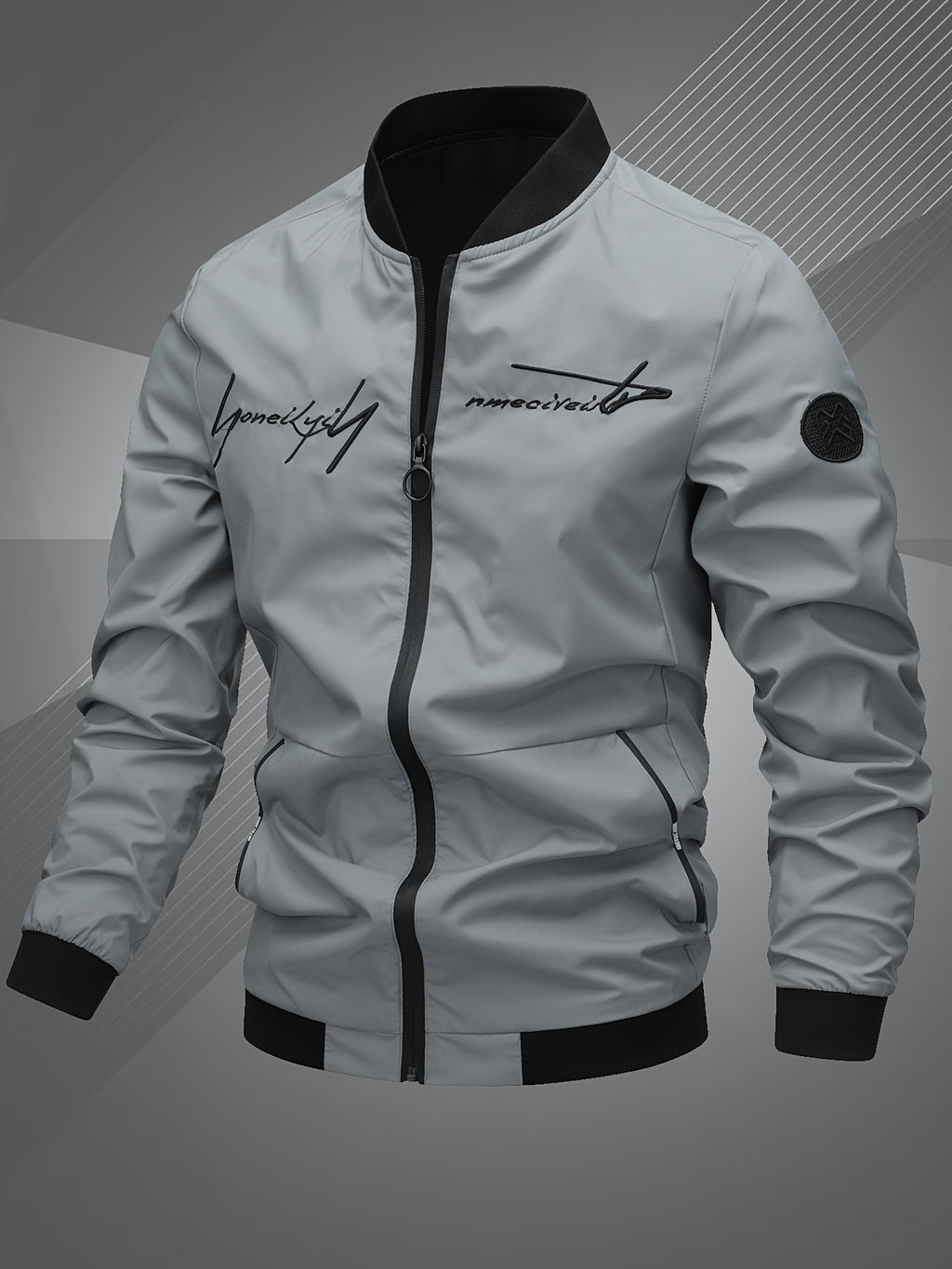 Men'S Letter Embroidered Casual Bomber Jacket