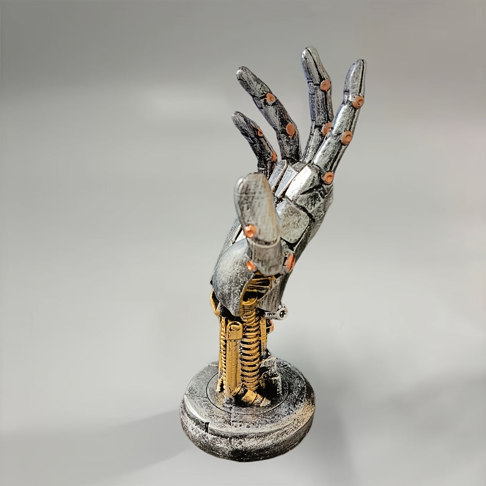 Cyberpunk Robot Hand Resin Figurine - Artistic Desk Decor with Gamepad Holder, Unique Palm Sculpture, Perfect for Room Decor