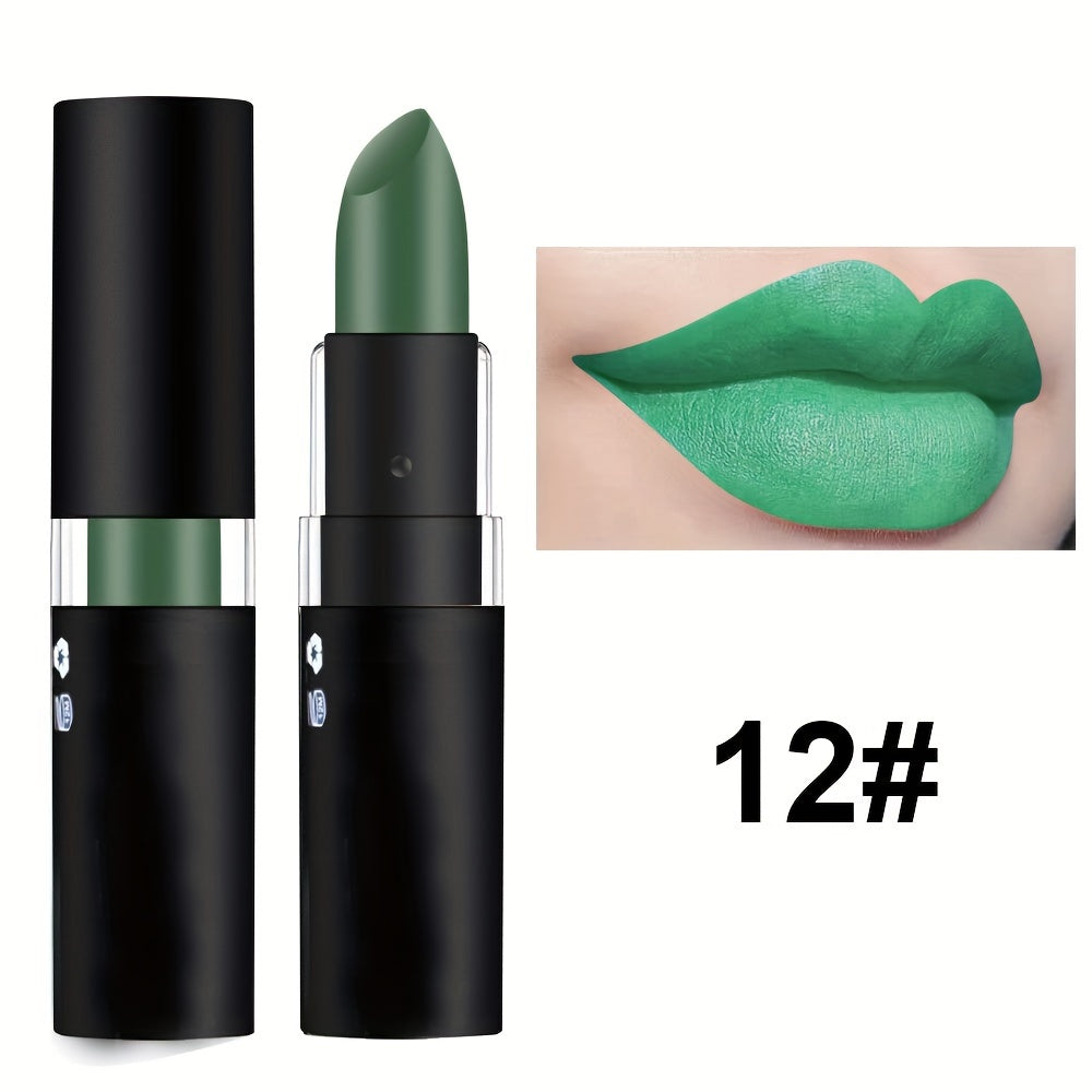 Vitality Lipstick Matte Green Black Goth Nude Velvet - Waterproof Long Lasting Party Stage Retro Makeup Vampire Olive Green Black Purple Halloween Creative Makeup