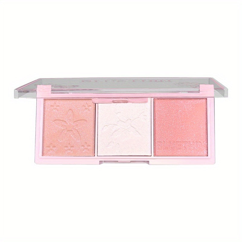 3-in-1 Triple Color Blush Palette - Natural Nude Makeup for Daily Use - Lightweight, Pearlescent, Rouge Contour, Multi-Tonal, Long-Lasting, Easy to Apply Blush for Women