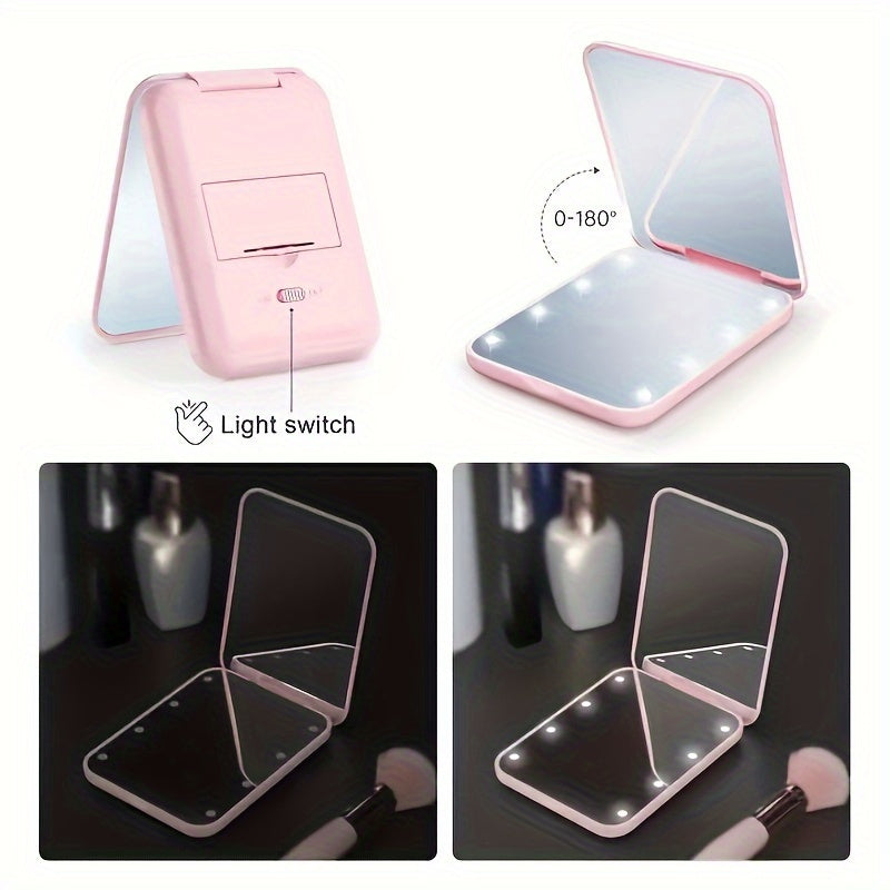LED Pocket Makeup Mirror - Double-Sided, 1X/3X Magnified, Compact, Portable, Folding, Hand-Held, Small, Lighted Mirror with Wallet Design for Travel, Gift, and Everyday Use