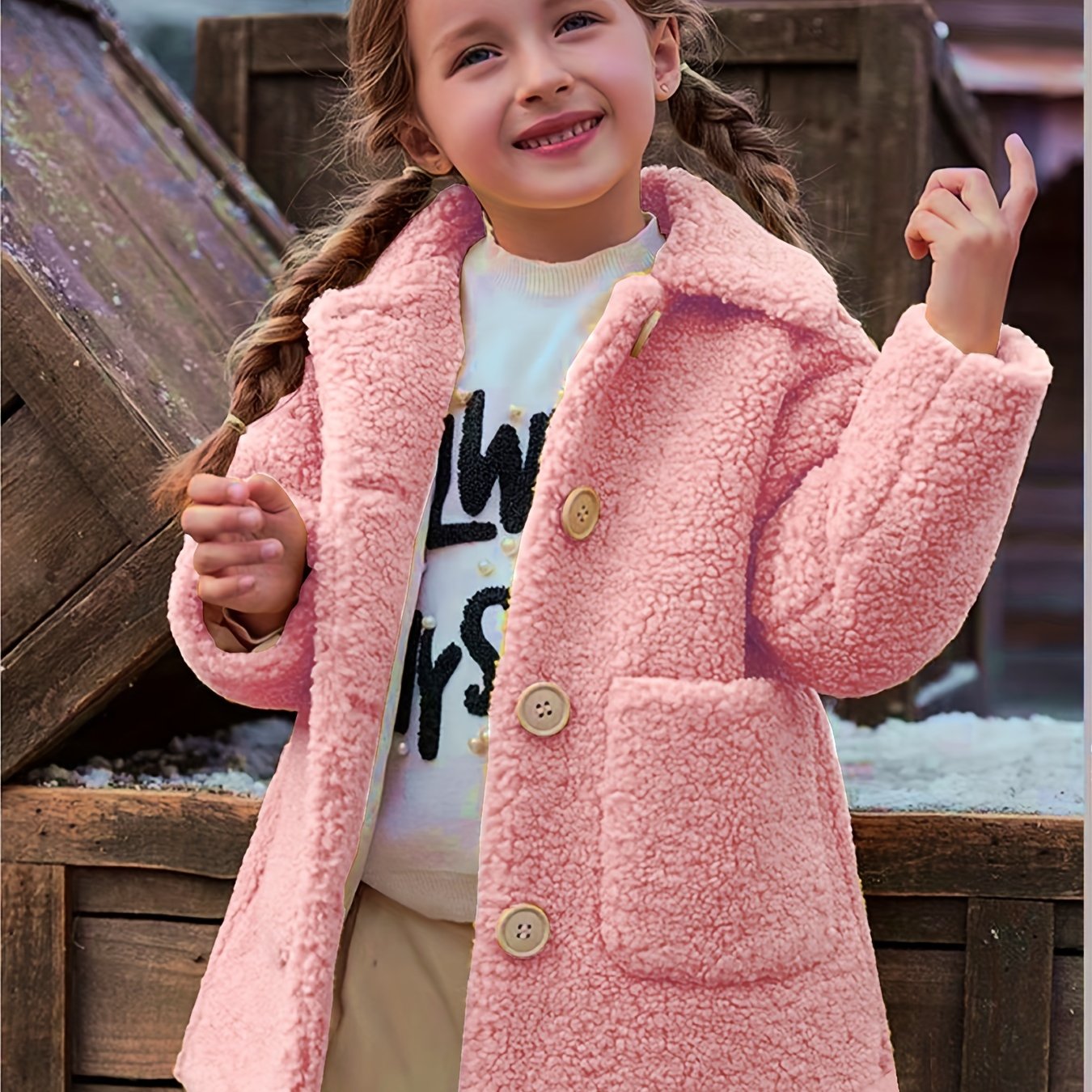 JOMAKE Girls' Winter Coat - Pastel Pink & Ombre Jacket with Button Front Closure, Soft Fleece-Lined Lapel Collar, Non-Stretchy Fabric for Everyday & Formal Events, Long Sleeve Casual Outerwear for School, Travel - Cute Korean