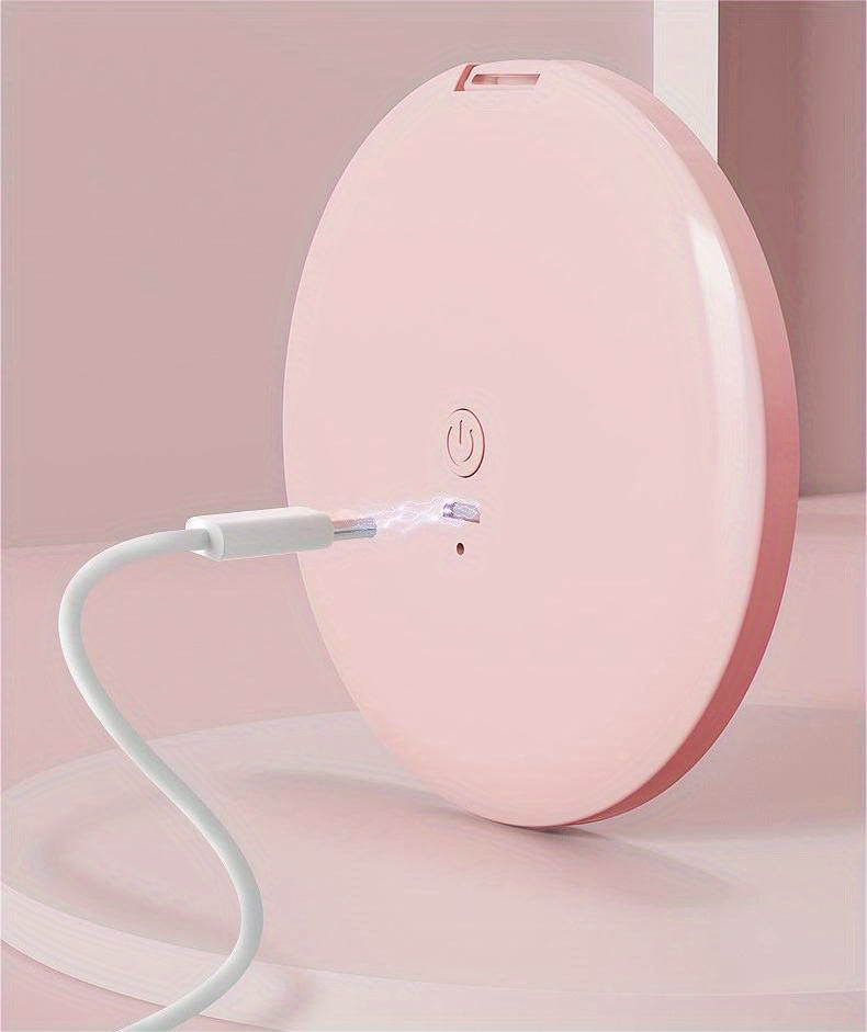 1pc Compact Round Foldable LED Vanity Mirror - Travel Portable Lighted Makeup Mirror for Purse Handbag - 2x Magnification, Double-sided, Handheld, Mini Touch-up Mirror with Light for Travel Essentials