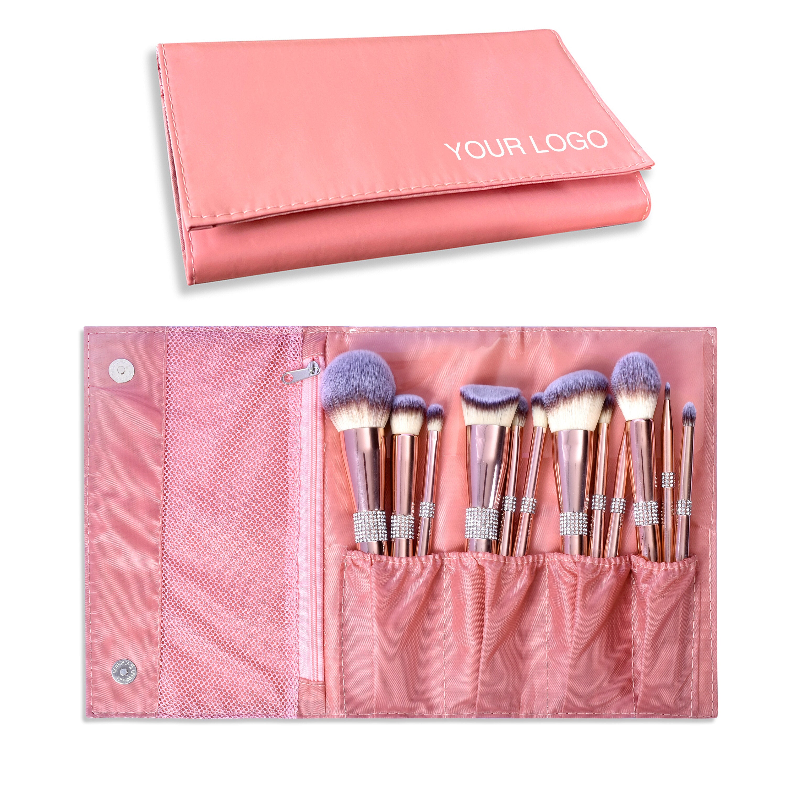 12/14pcs Luxe Makeup Brush Set with Glitter Handles - Includes Blush, Eyeshadow, Foundation Brushes & More - Nylon Bristles for All Skin Types - Fragrance-Free