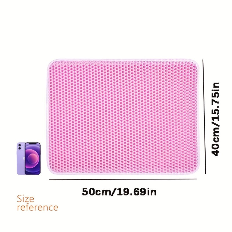 Cat Litter Mat, Beautiful Honeycomb Cat Litter Box Catcher Pad, Suitable for Cats, Odor Control Double Layer, Urine Waterproof, Washable, Phthalate-Free