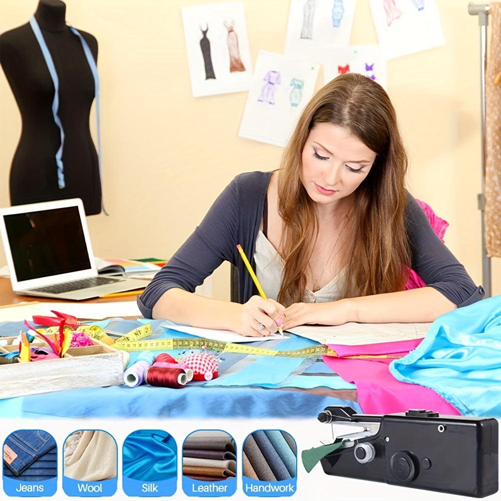 1pc Handheld Sewing Machine, Mini Portable Electric Sewing Machine For Adult, Easy To Use And Fast Stitch Suitable For Clothes, Fabrics, DIY Home Travel (Battery Not Included)