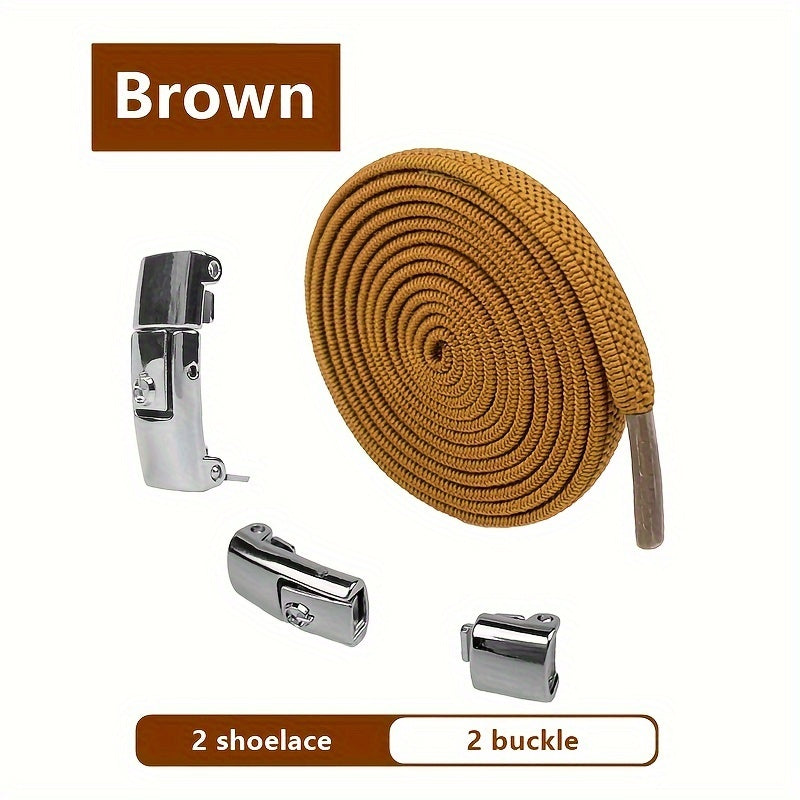 1Pair Elastic No-Tie Shoelaces, Lazy Metal Lock Laces For Women & Men