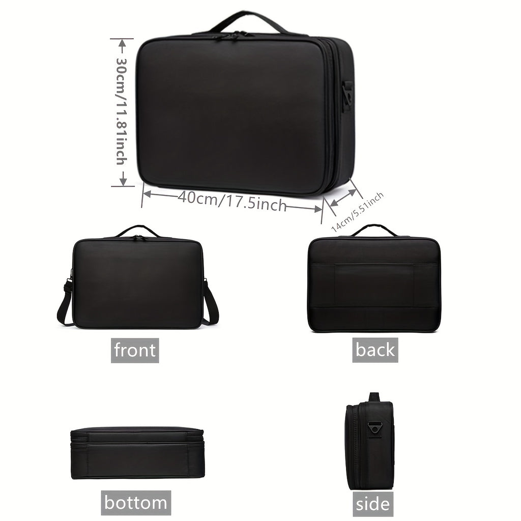 1pc Large Capacity Waterproof Cosmetic Organizer Case with Adjustable Compartments, Durable Detachable Makeup Brushes & Mirror Holder, Multiple Pockets for Travel, Professionals & Daily Use