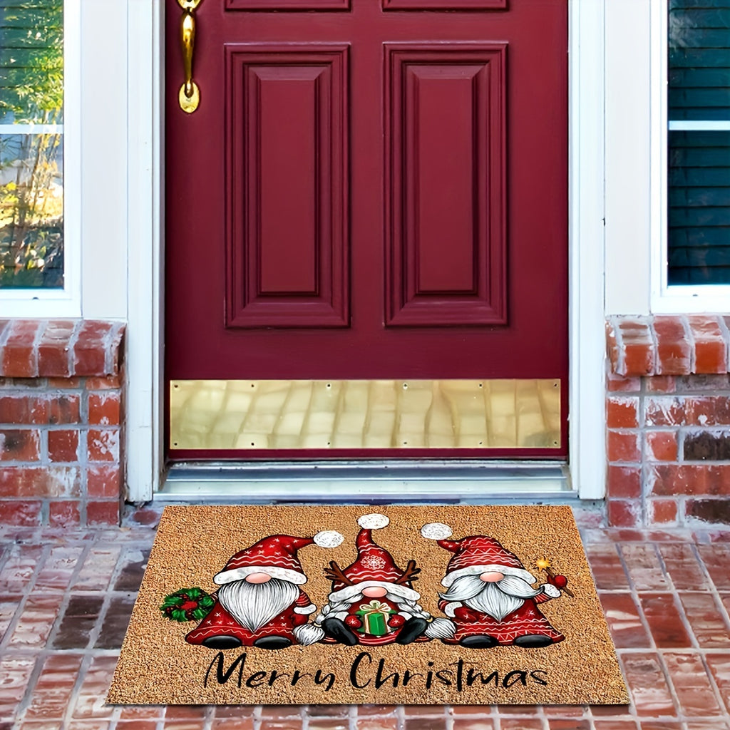 1pc Christmas Gnome Welcome Doormat, Washable Low Pile Indoor Outdoor Entrance Mat, Non-slip Rubber Backing Absorbent Bath Mat, RV Mat, Farmhouse Funny Kitchen Rugs, Suitable For Bathroom Kitchen Ect.