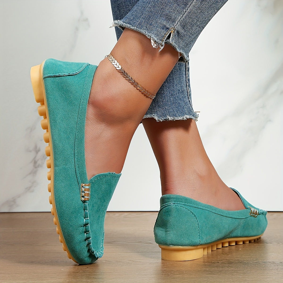 Women's Round Toe Loafers, Solid Comfortable Slip On Shoes, Women's Footwear