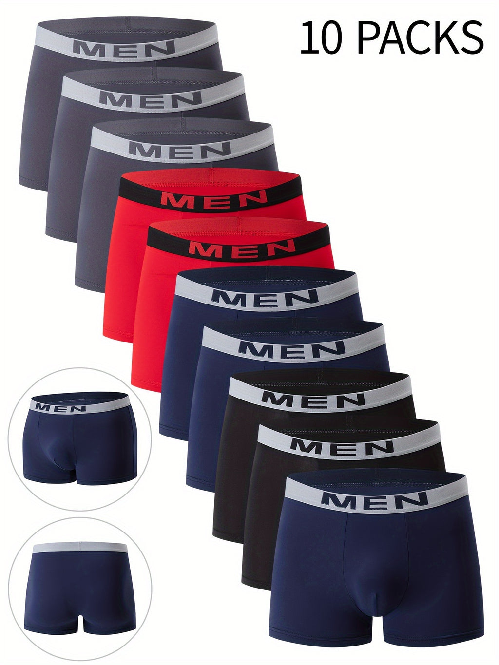 10-Pack Men'S Boxer Briefs - Breathable, Comfortable, Stretchy Underwear with "NINJA" Graphic, Solid, Perfect for Casual Attire, Gym, or Everyday Wear