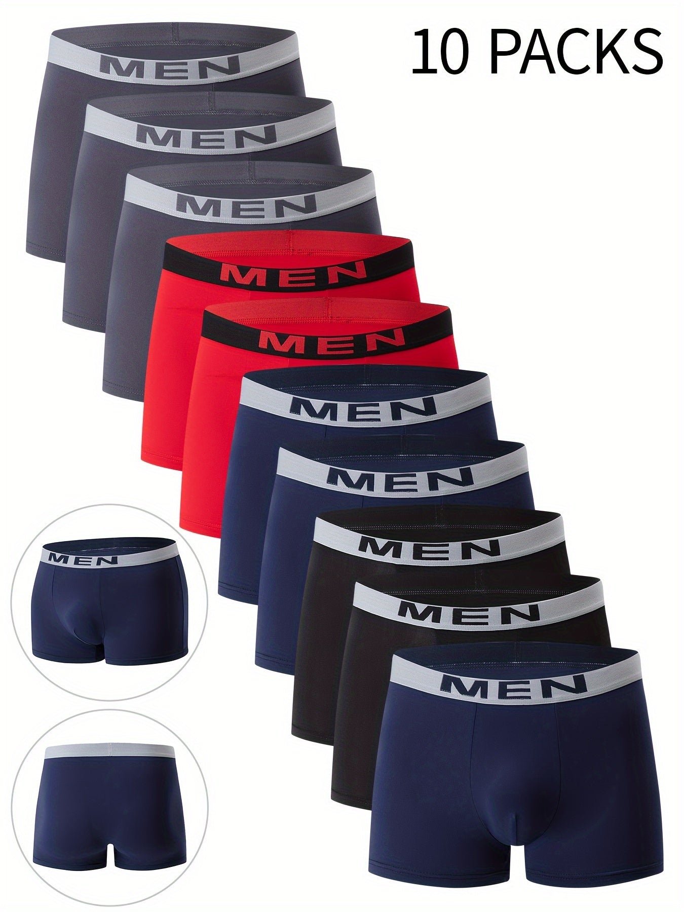 10-Pack Men'S Boxer Briefs - Breathable, Comfortable, Stretchy Underwear with "NINJA" Graphic, Solid, Perfect for Casual Attire, Gym, or Everyday Wear