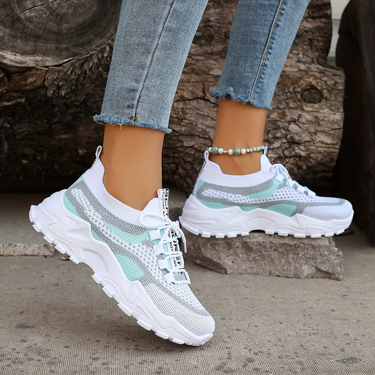 Women's Colorblock Knitted Sneakers, Stylish Breathable Low Top Running Trainers, Comfy Outdoor Sports Shoes