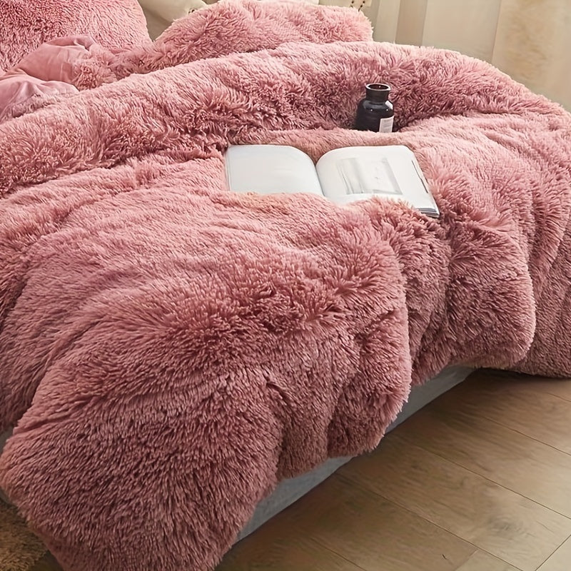 [Plush Duvet Cover Set] 3pcs Multicolor Plush Duvet Cover Set - Soft And Warm Bedding For Bedroom, Guest Room, And Dorm Decor