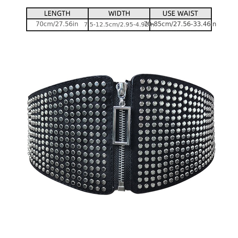 Wide Elastic Studded Belt Female Waist Gothic Plus Size Stretch Girdle Ladies Long Belts For Women Corset Waistband
