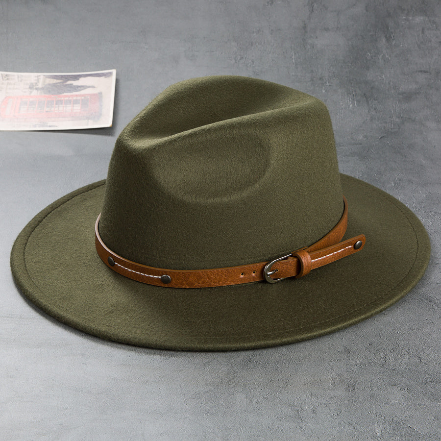 Men's Retro Felt Top Hat, Leather Buckle Accessory, Jazz Hats